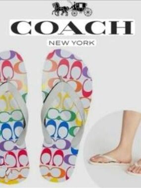 Brand New Women’s COACH flip flops; Pride Rainbow Signature Collection